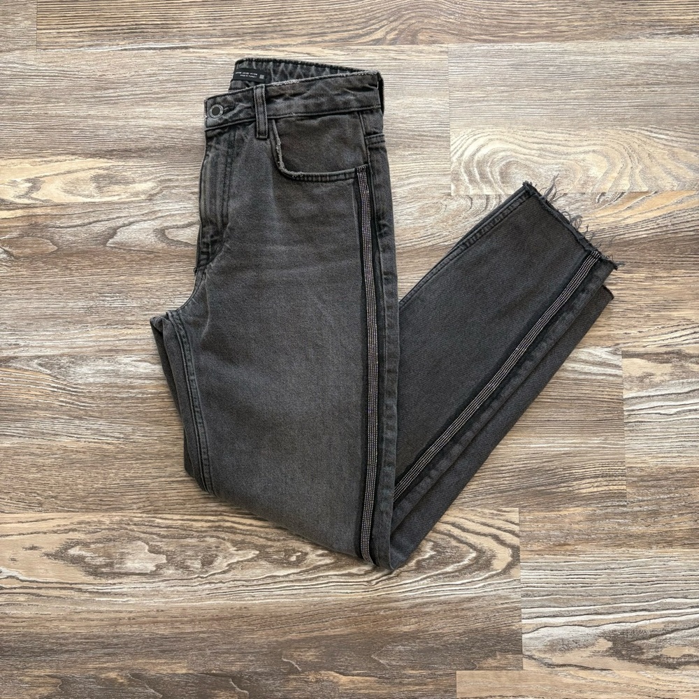 Zara Gray High Rise Skinny Jeans Raw Hem Cotton 2
